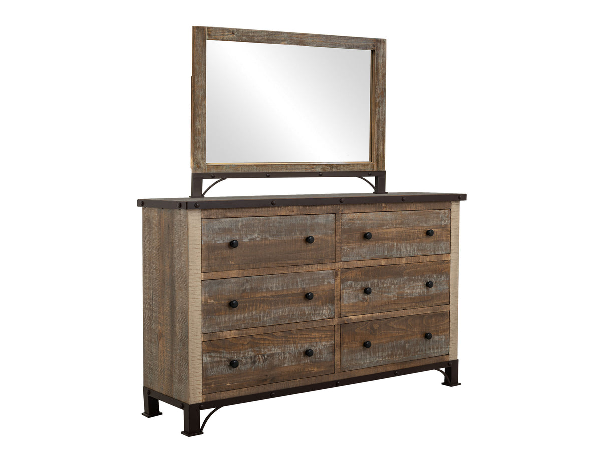 Antique Multicolor Dresser, Brown, 6 Drawer