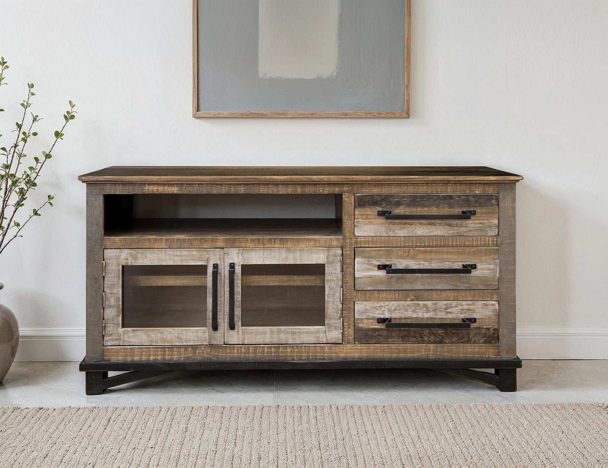 Loft Brown TV Stand, Multicolor, 3 Drawer, 2 Doors 62"