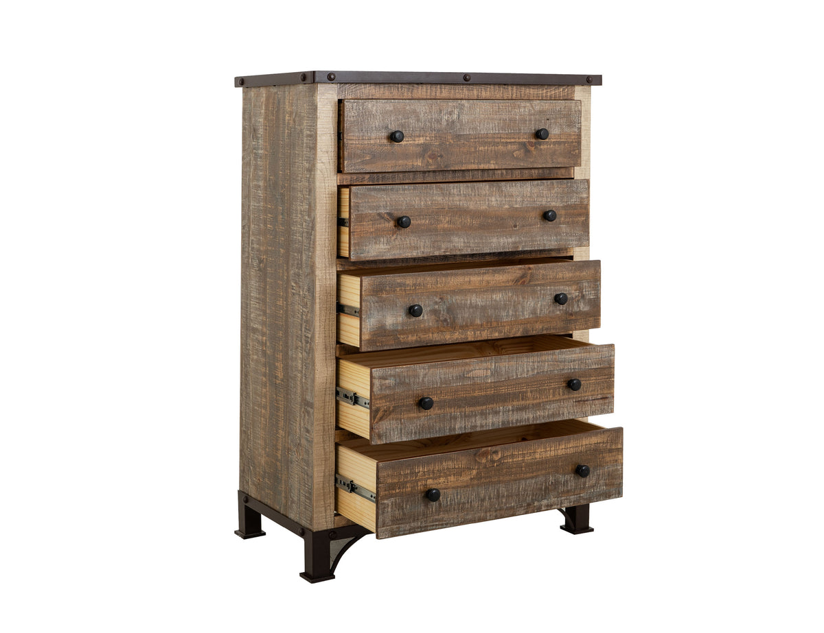 Antique Multicolor Chest, Brown, 5 Drawer