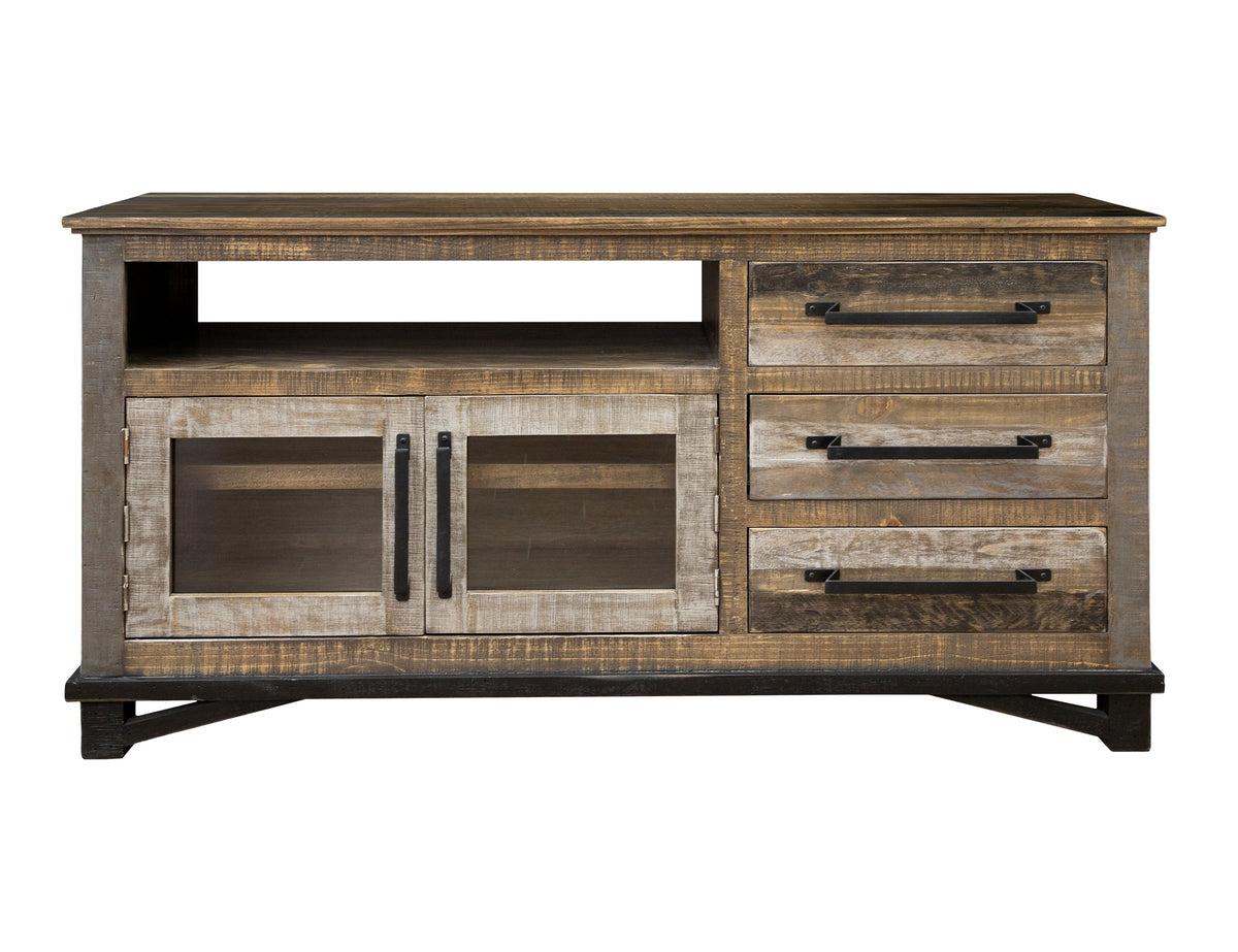 Loft Brown TV Stand, Multicolor, 3 Drawer, 2 Doors 62"