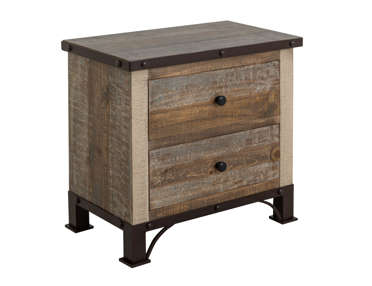 Antique Multicolor Nightstand, Brown, 2 Drawer