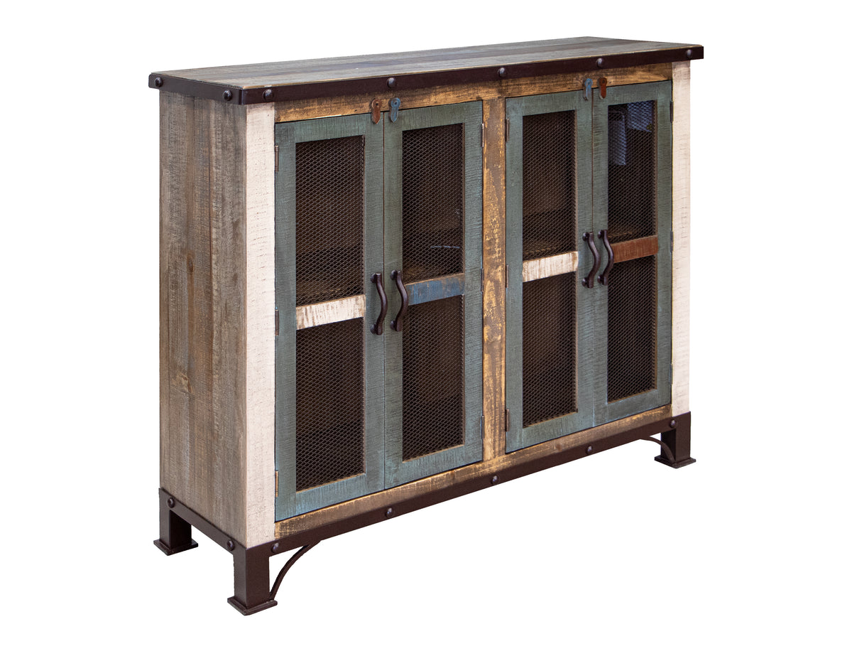 Antique Multicolor Console, Multicolor, 4 Iron Mesh Door 48"