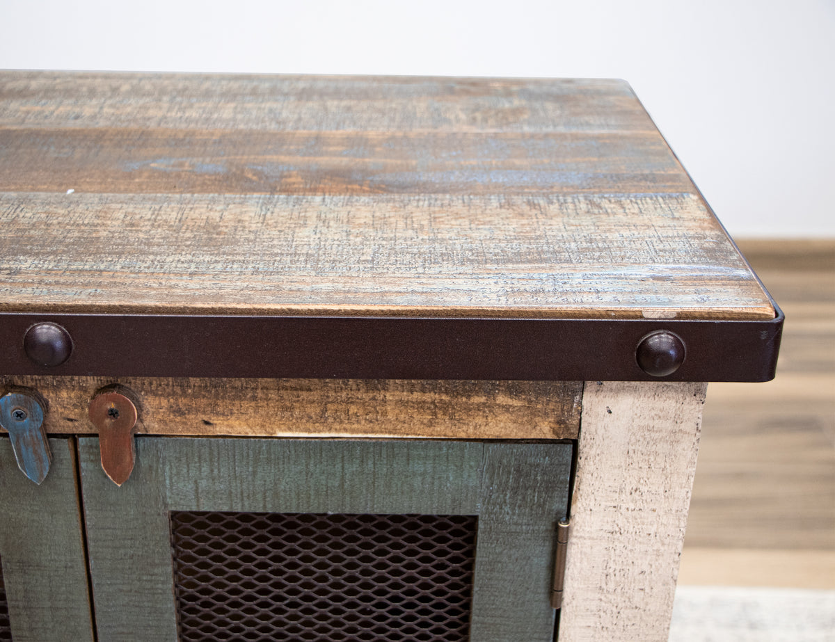 Antique Multicolor Console, Multicolor, 4 Iron Mesh Door 48"