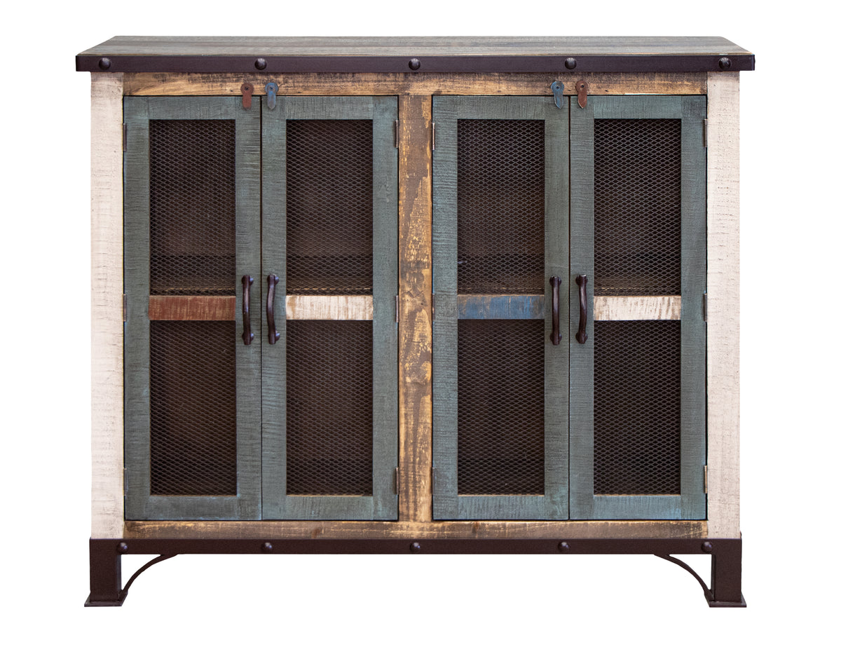 Antique Multicolor Console, Multicolor, 4 Iron Mesh Door 48"
