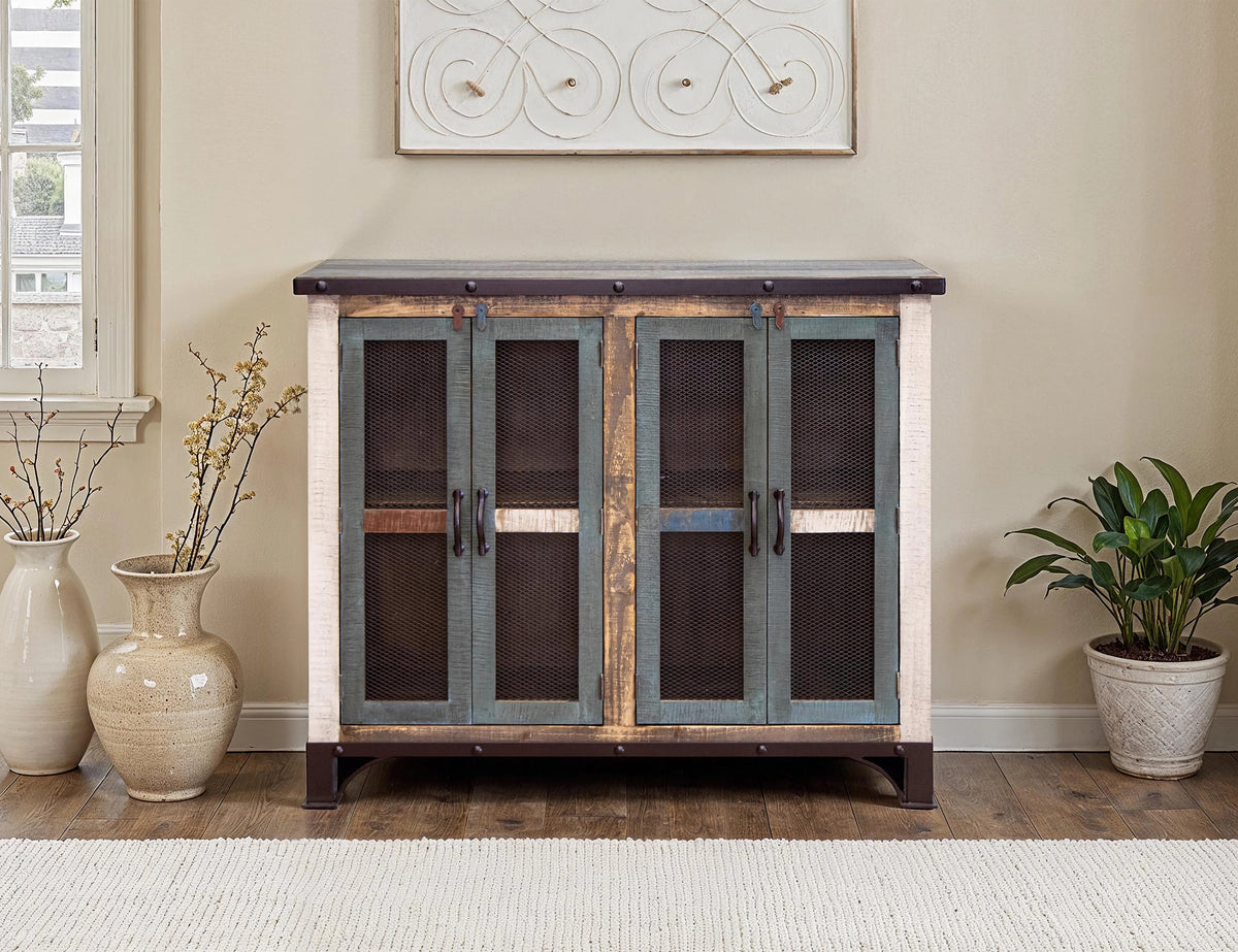 Antique Multicolor Console, Multicolor, 4 Iron Mesh Door 48"