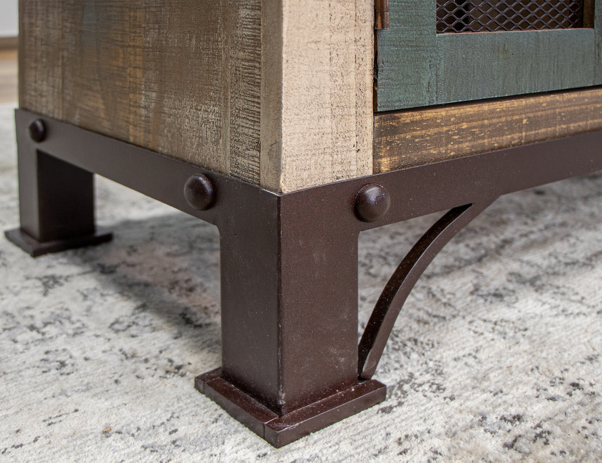 Antique Multicolor Console, Multicolor, 6 Iron Mesh Door 71"
