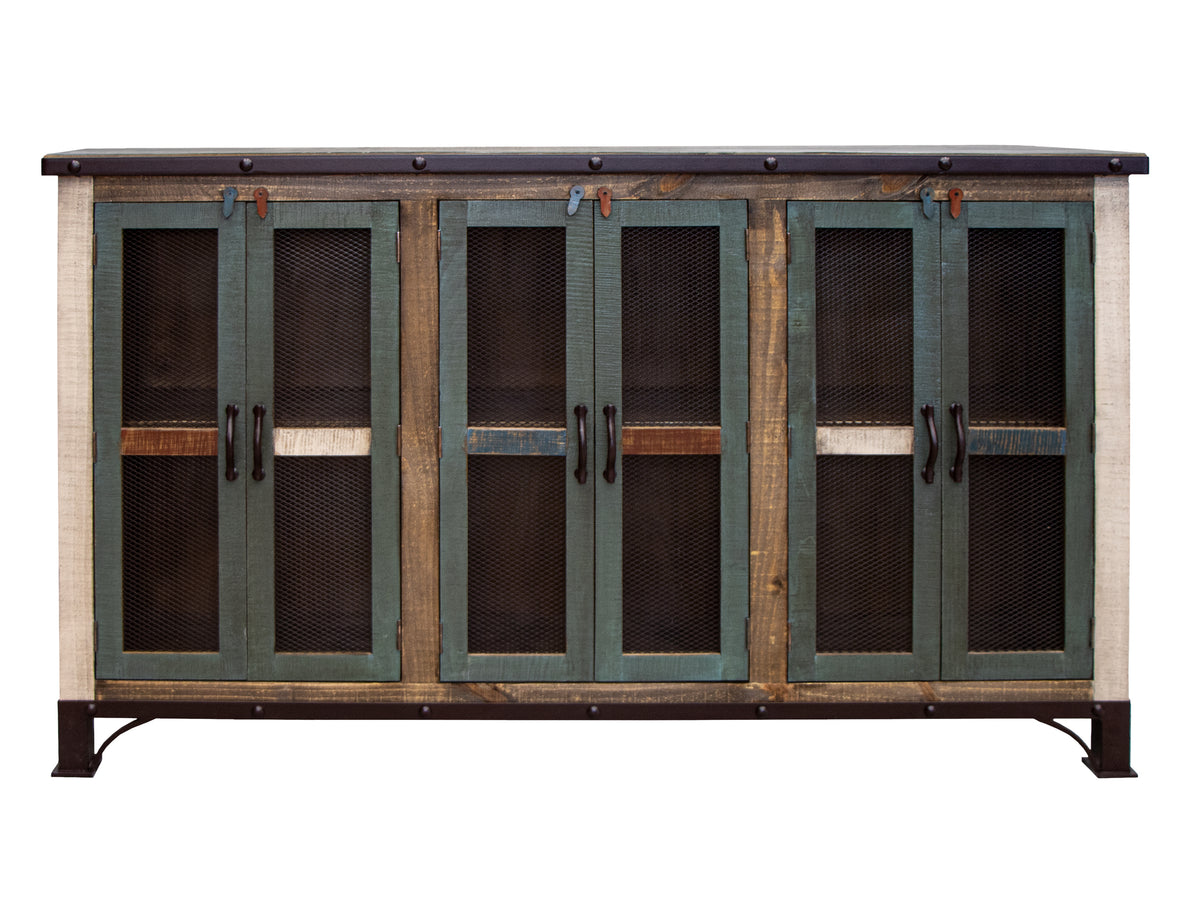 Antique Multicolor Console, Multicolor, 6 Iron Mesh Door 71"
