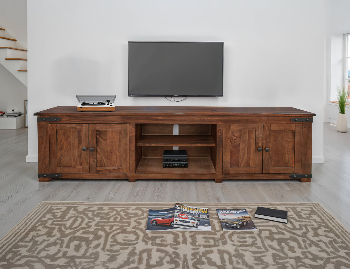 Parota TV Stand, Brown, 4 Door 93"