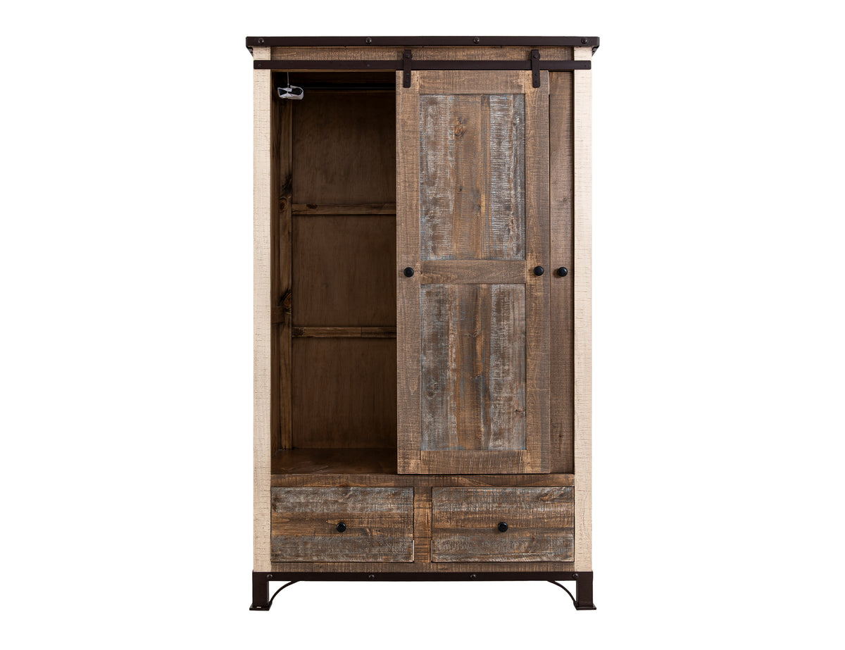Antique Multicolor Gentleman Chest, Brown, 2 Drawer, 1 Sliding Door, 1 Mirror Door Armoire
