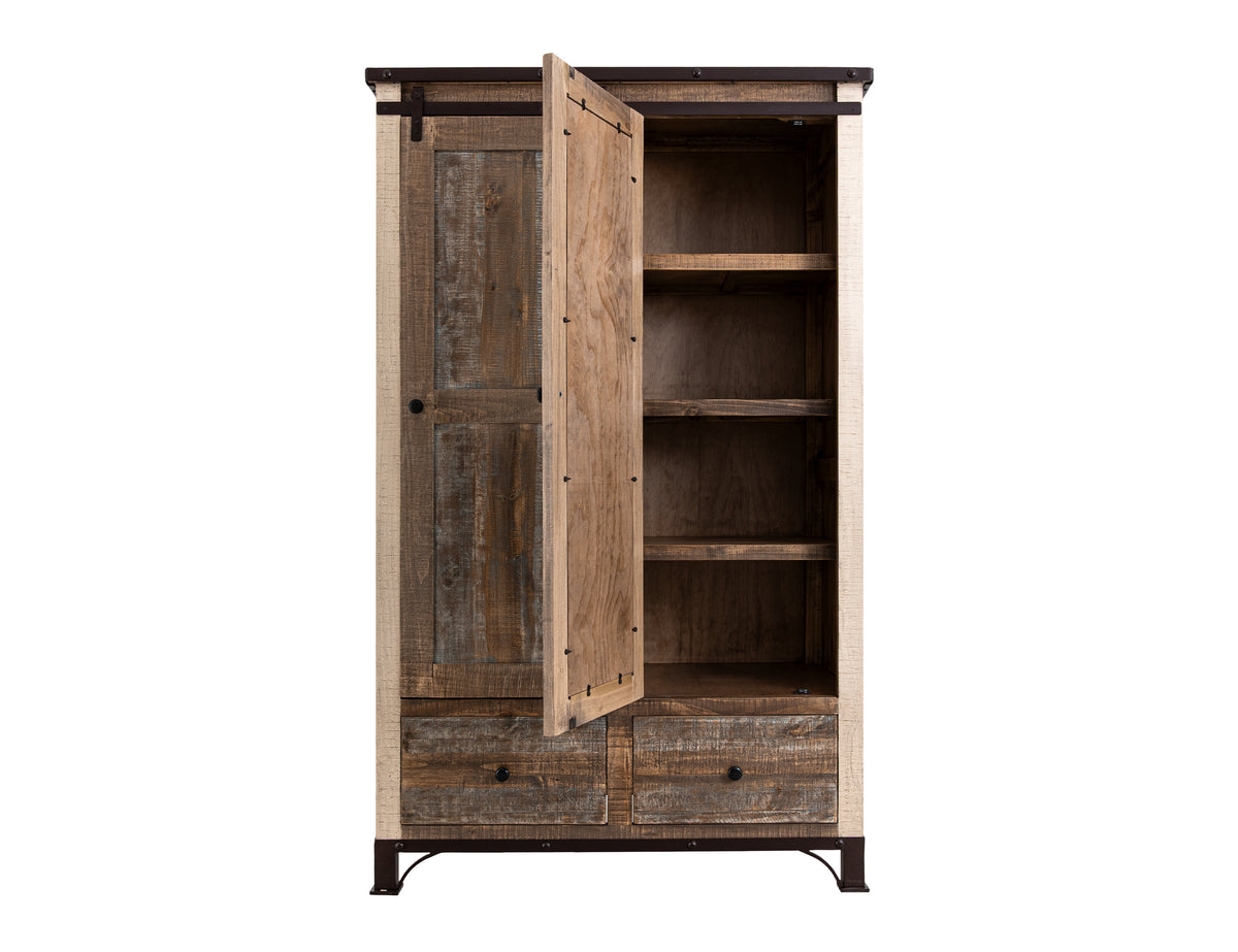 Antique Multicolor Gentleman Chest, Brown, 2 Drawer, 1 Sliding Door, 1 Mirror Door Armoire