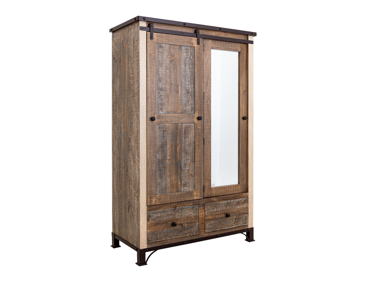 Antique Multicolor Gentleman Chest, Brown, 2 Drawer, 1 Sliding Door, 1 Mirror Door Armoire