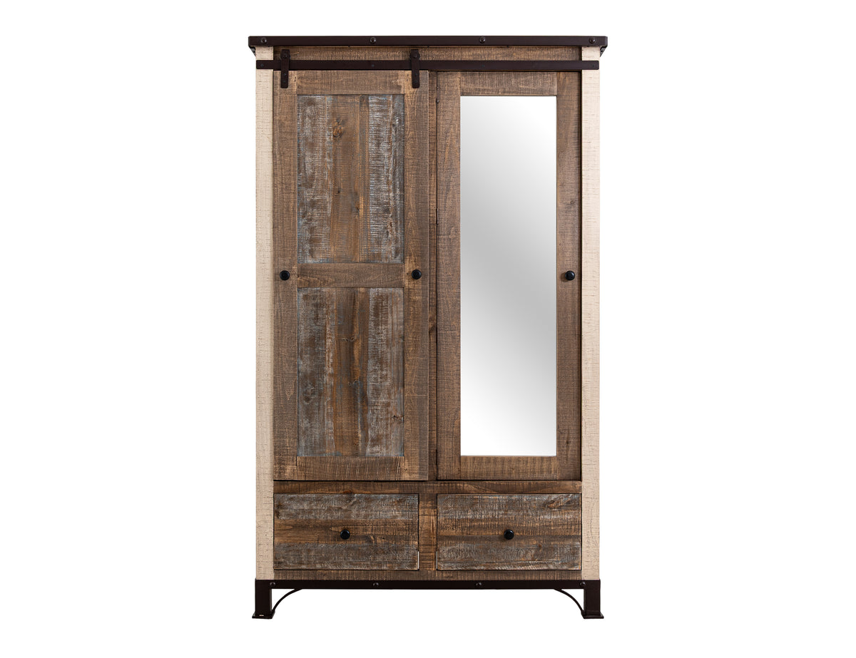 Antique Multicolor Gentleman Chest, Brown, 2 Drawer, 1 Sliding Door, 1 Mirror Door Armoire