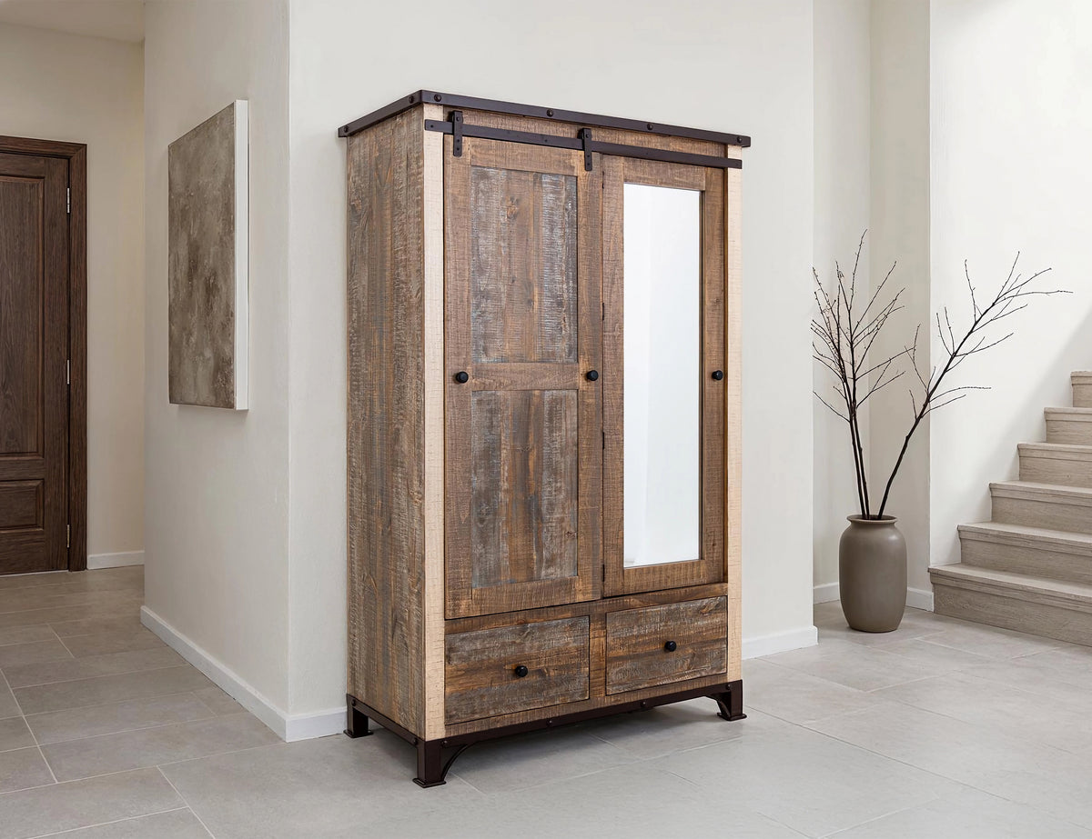 Antique Multicolor Gentleman Chest, Brown, 2 Drawer, 1 Sliding Door, 1 Mirror Door Armoire