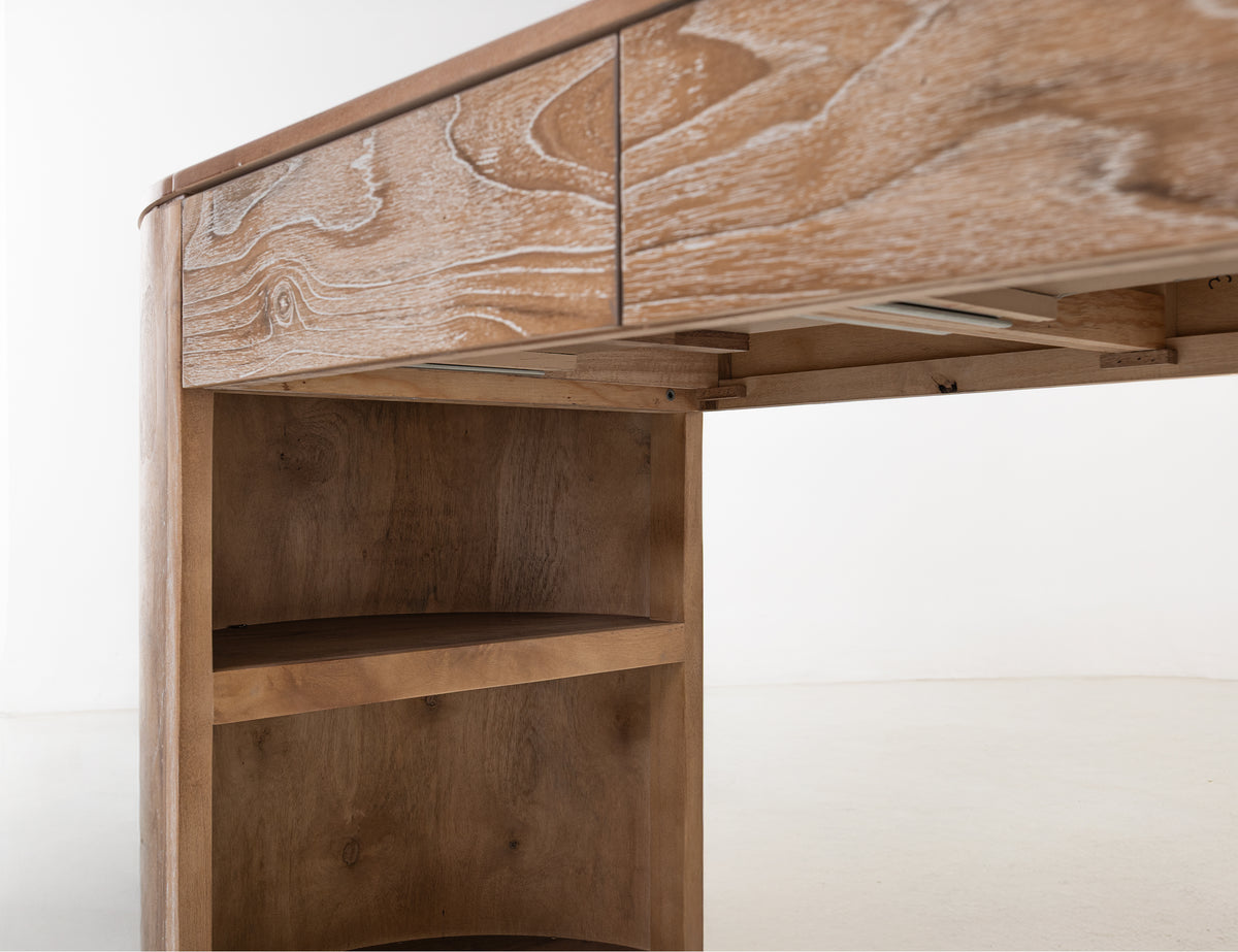 White Balam Desk, White, 2 Drawer