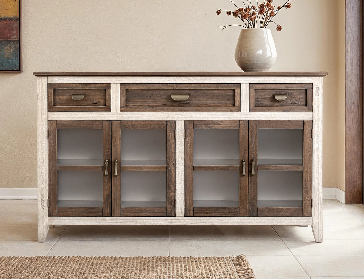 Sahara Console, White/Brown, 3 Drawer 4 Glass Door - IFD2951CNSBN