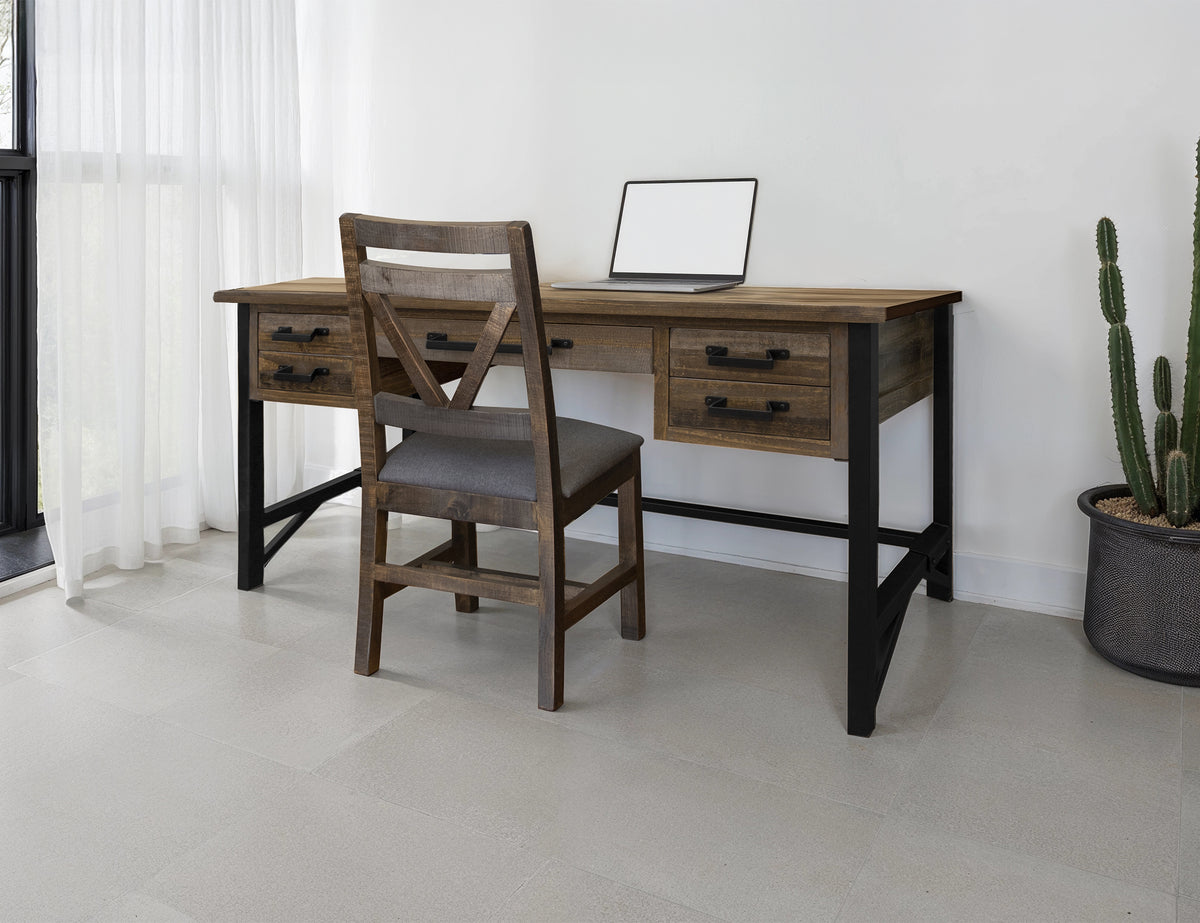 Loft Brown Desk, Multicolor, 5 Drawer