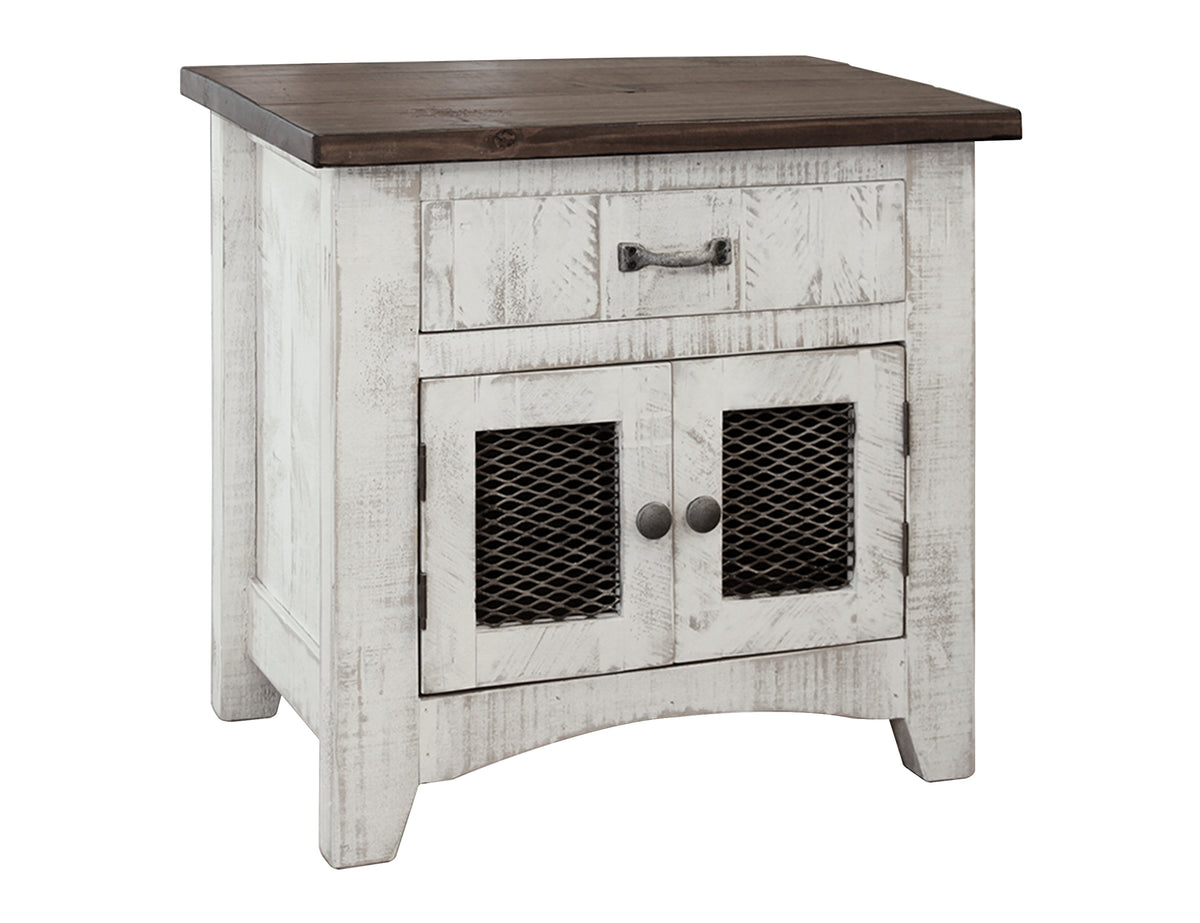 Pueblo White Nightstand, White, 1 Drawer 2 Mesh Door