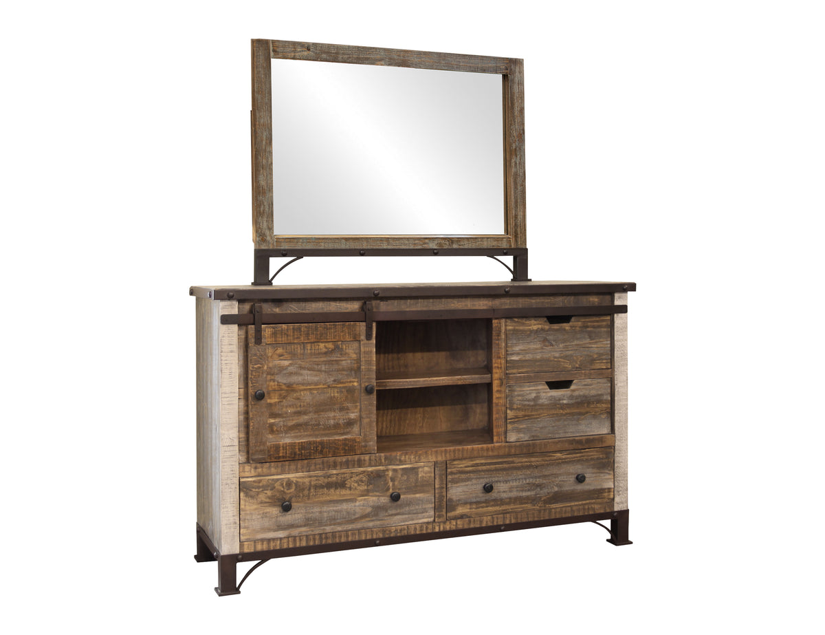 Antique Multicolor Dresser, Brown, 6 Drawer, 1 Sliding Door