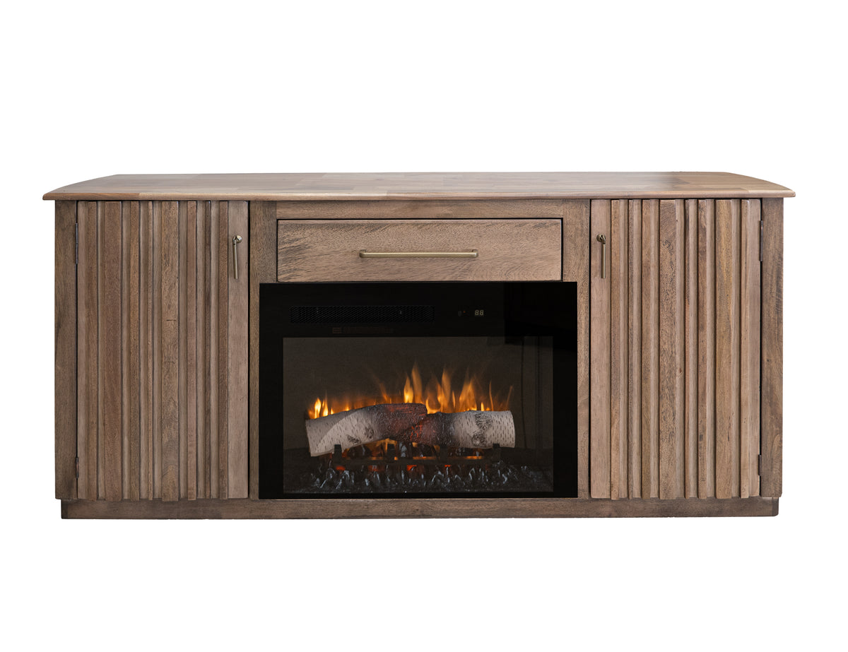 Mezquite TV Stand, Brown, 1 Drawer, 2 Doors Fireplace TV Stand 70"