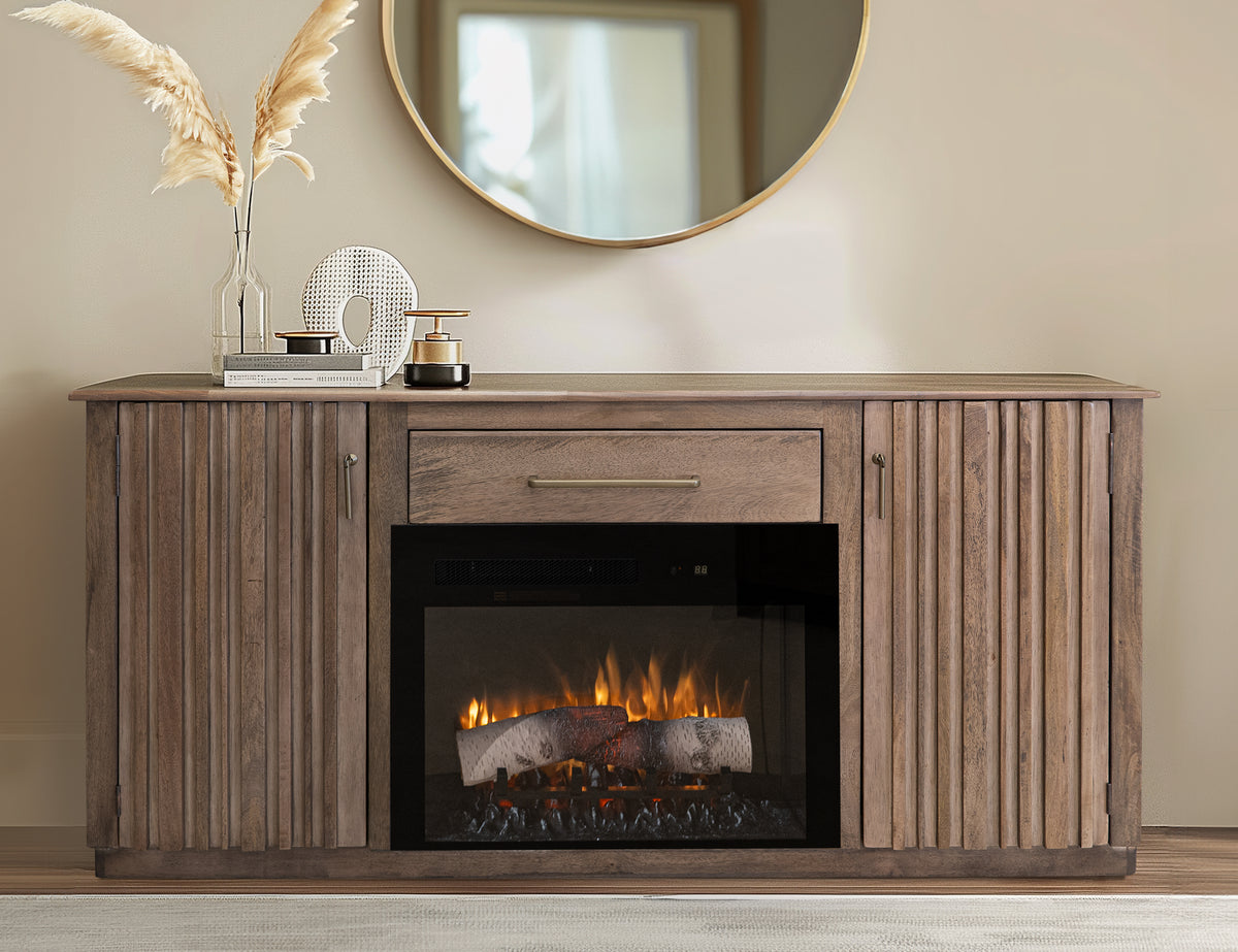 Mezquite TV Stand, Brown, 1 Drawer, 2 Doors Fireplace TV Stand 70"