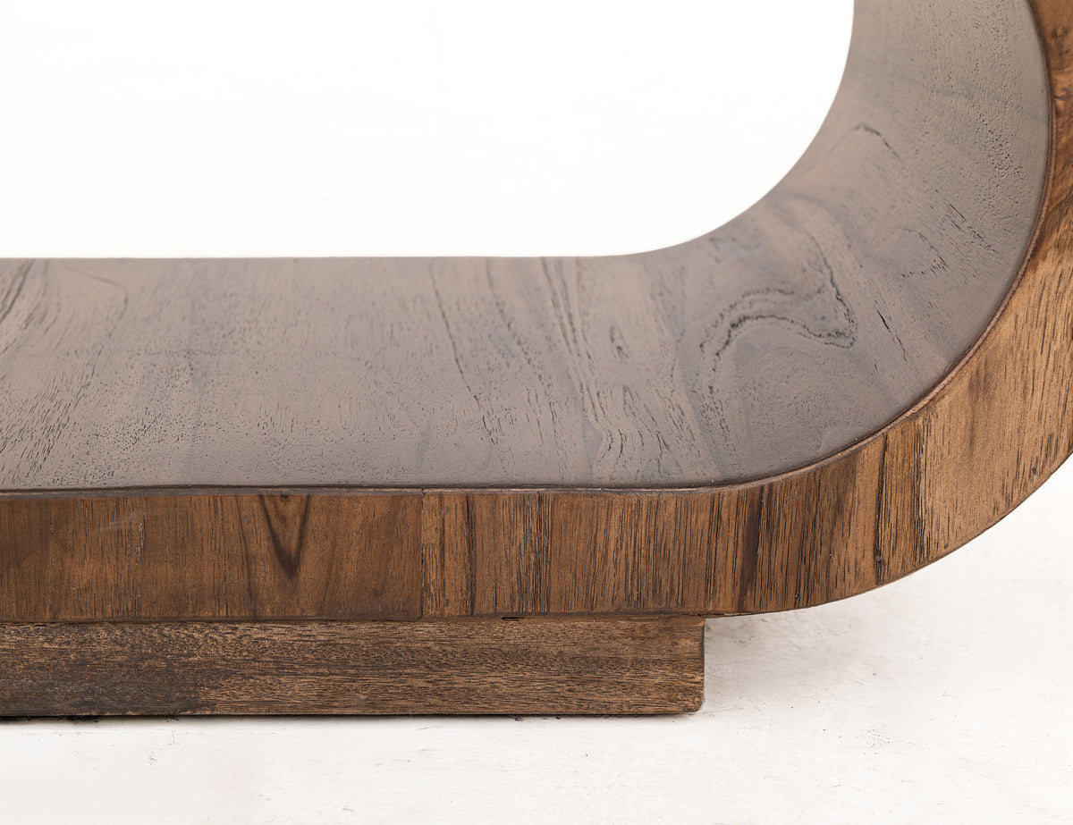 Balam Bench, Brown, Upholstered Seat Bench with Two Open Shelves