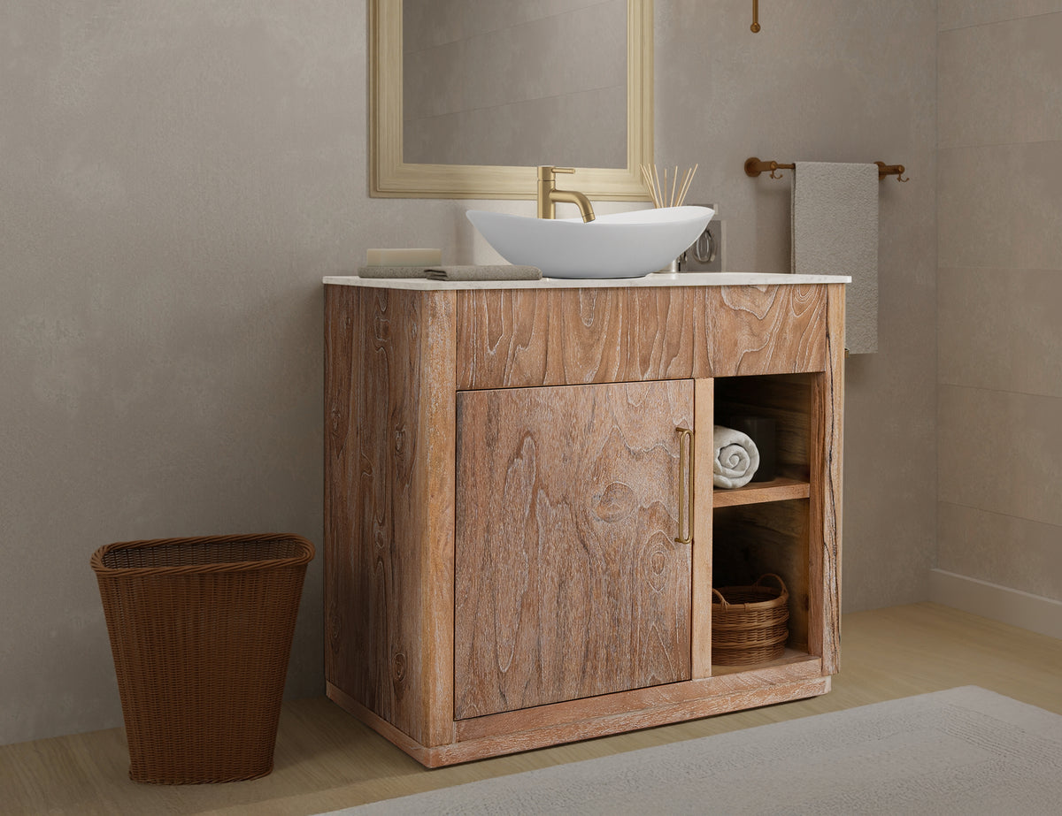 White Balam Bathroom Vanity Base, White, 1 Door & 1 Shelf Bathroom Server Base (sink and faucets are not included)