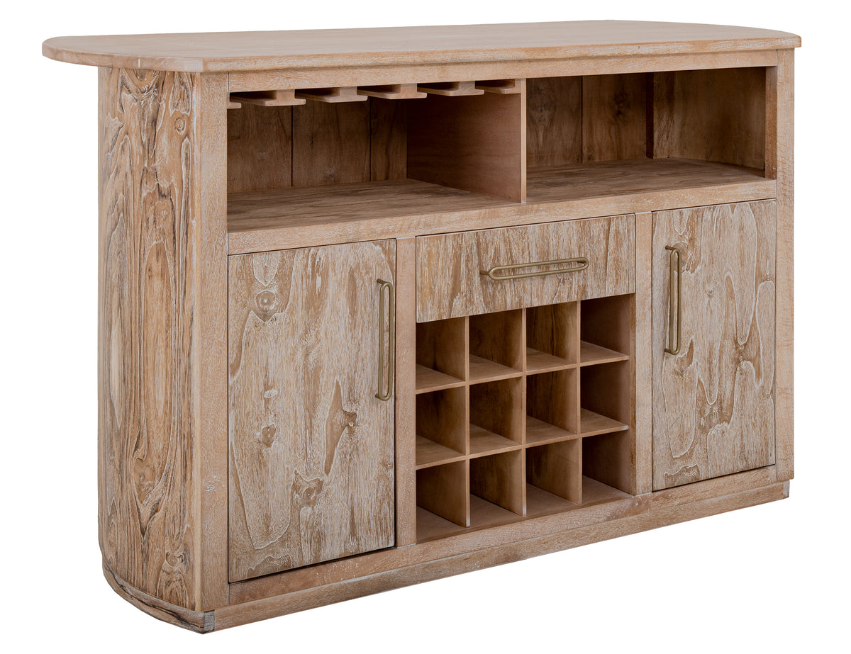 White Balam Bar, White, 1-Drawer, 2-Door Bar with Wine Grid