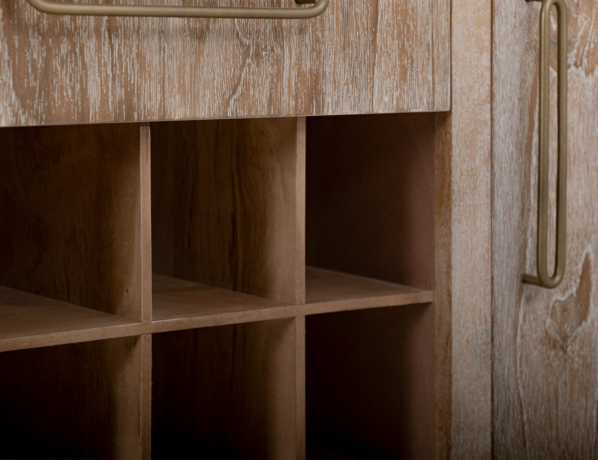 White Balam Bar, White, 1-Drawer, 2-Door Bar with Wine Grid