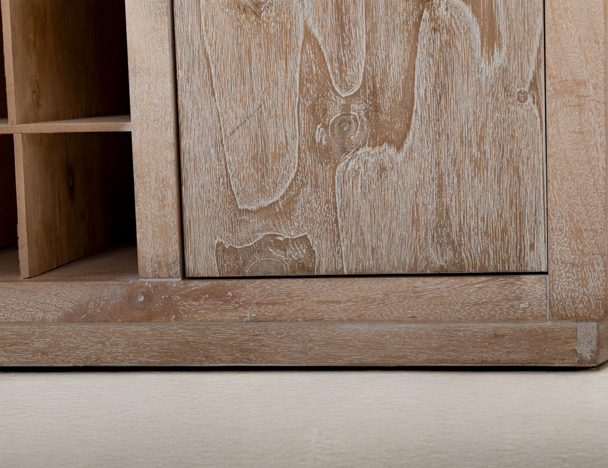 White Balam Bar, White, 1-Drawer, 2-Door Bar with Wine Grid