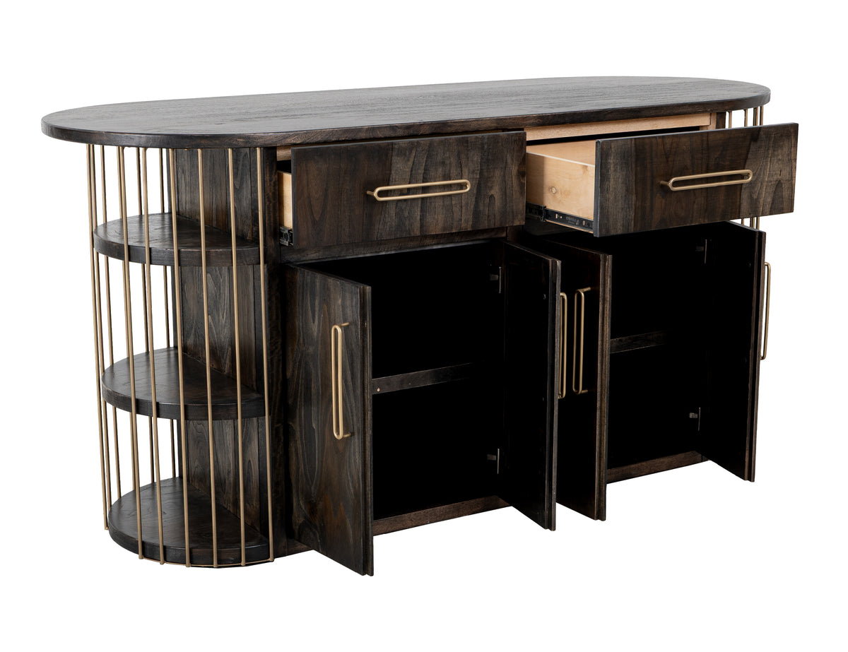 Black Balam Kitchen Island, Black, 2 Drawer & 4 Door, 6 Shelf