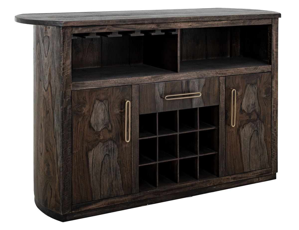 Black Balam Bar, Black, 1-Drawer, 2-Door Bar with Wine Grid