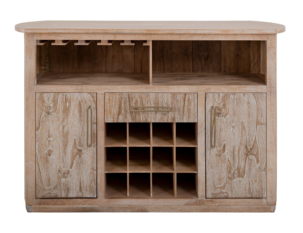 White Balam Bar, White, 1-Drawer, 2-Door Bar with Wine Grid