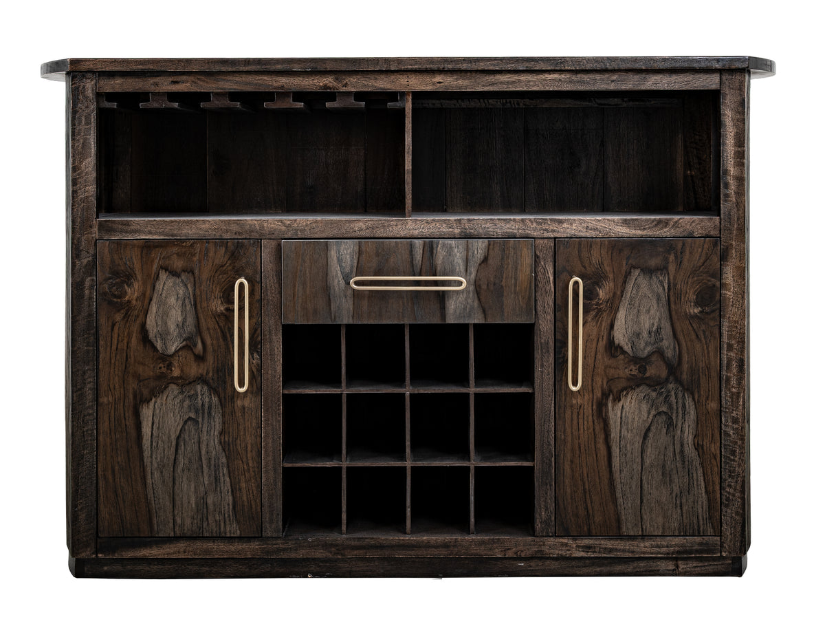 Black Balam Bar, Black, 1-Drawer, 2-Door Bar with Wine Grid