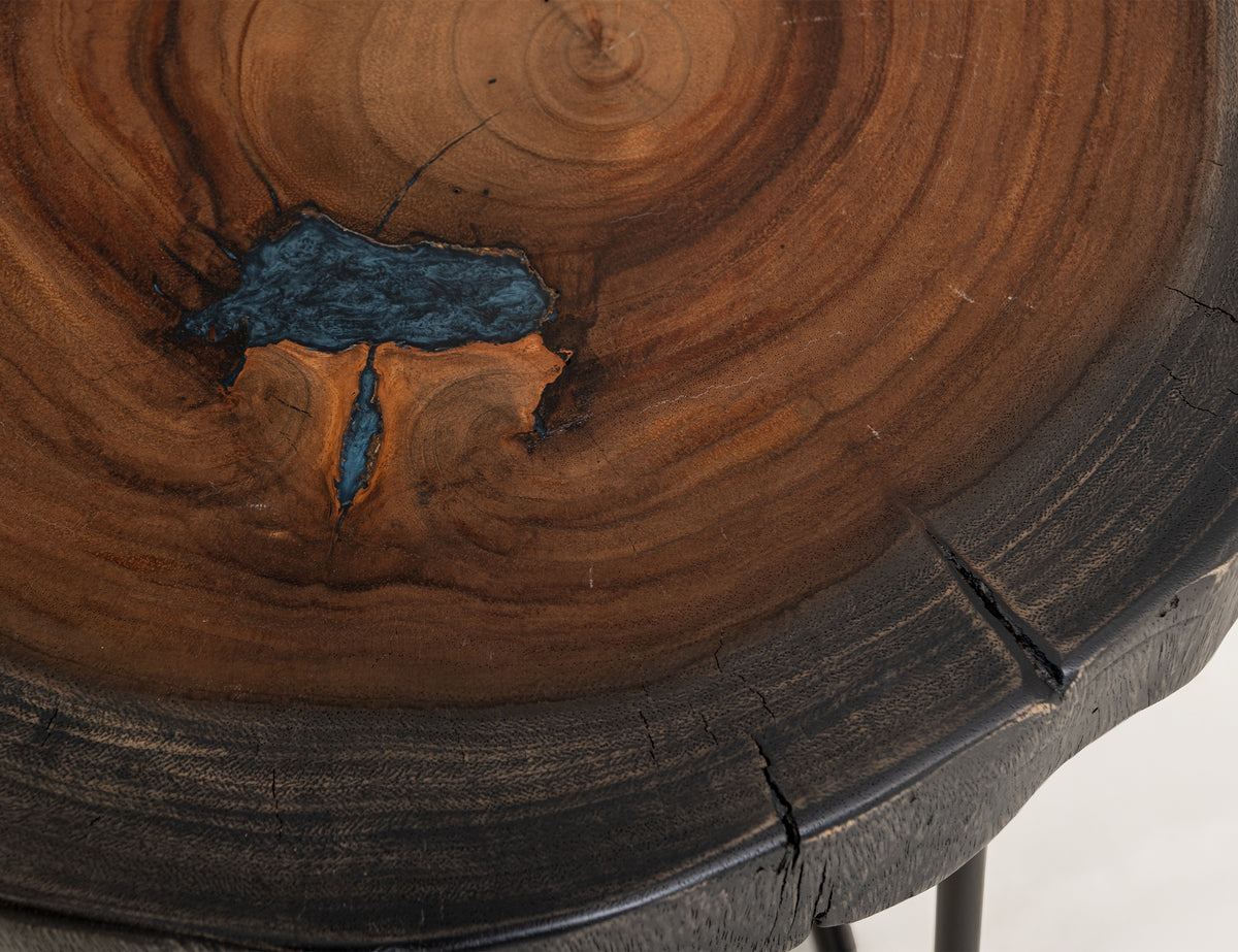 Parota Epoxy End Table, Live Edge - IFD8351ENDBL