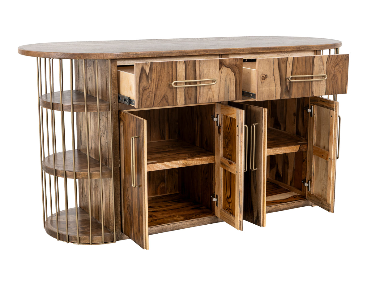 Balam Kitchen Island, Brown, 2 Drawer & 4 Door, 6 Shelf