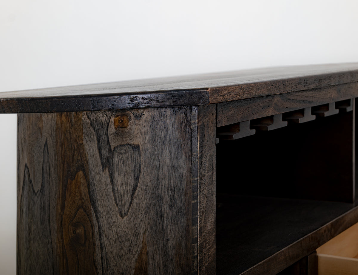 Black Balam Bar, Black, 1-Drawer, 2-Door Bar with Wine Grid