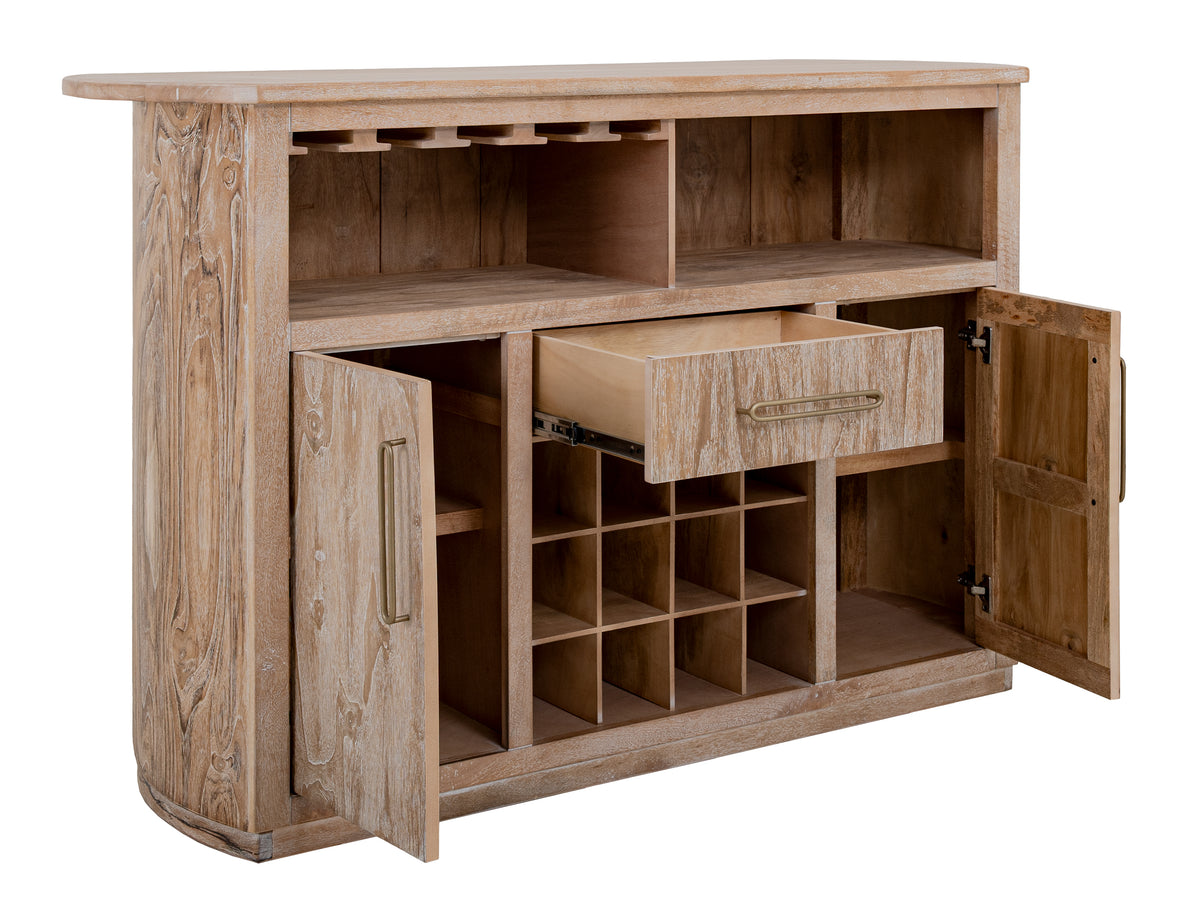White Balam Bar, White, 1-Drawer, 2-Door Bar with Wine Grid