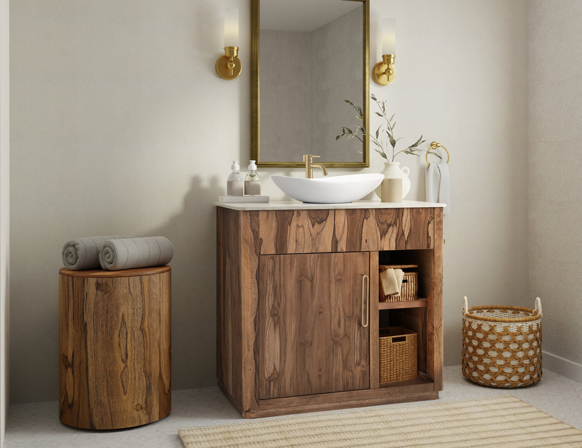 Balam Bathroom Vanity Base, Brown, 1 Door & 1 Shelf Bathroom Server Base (sink and faucets are not included)
