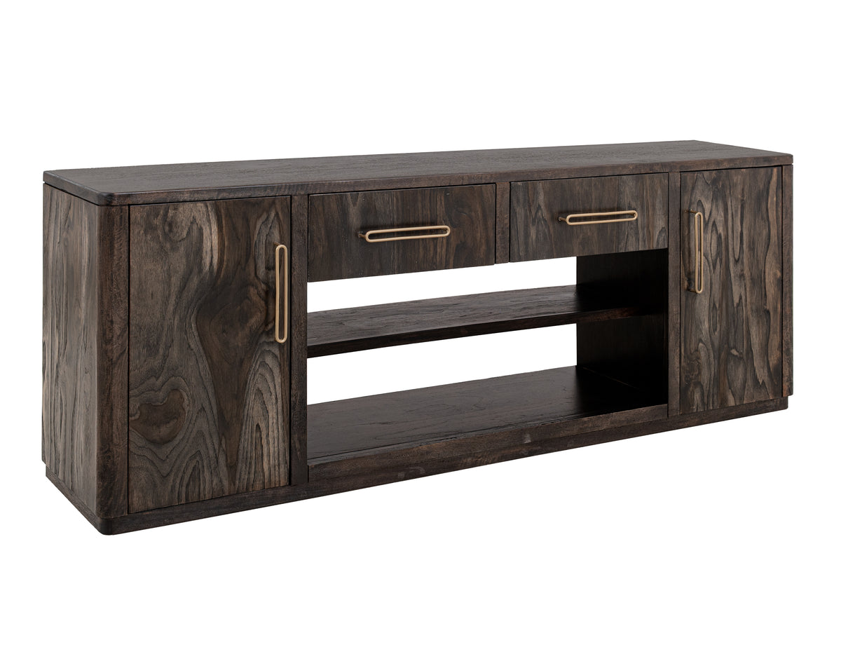 Black Balam TV Stand for Fire Place, Black, 2 Drawer & 2 Door TV Stand, 80" for Fireplace