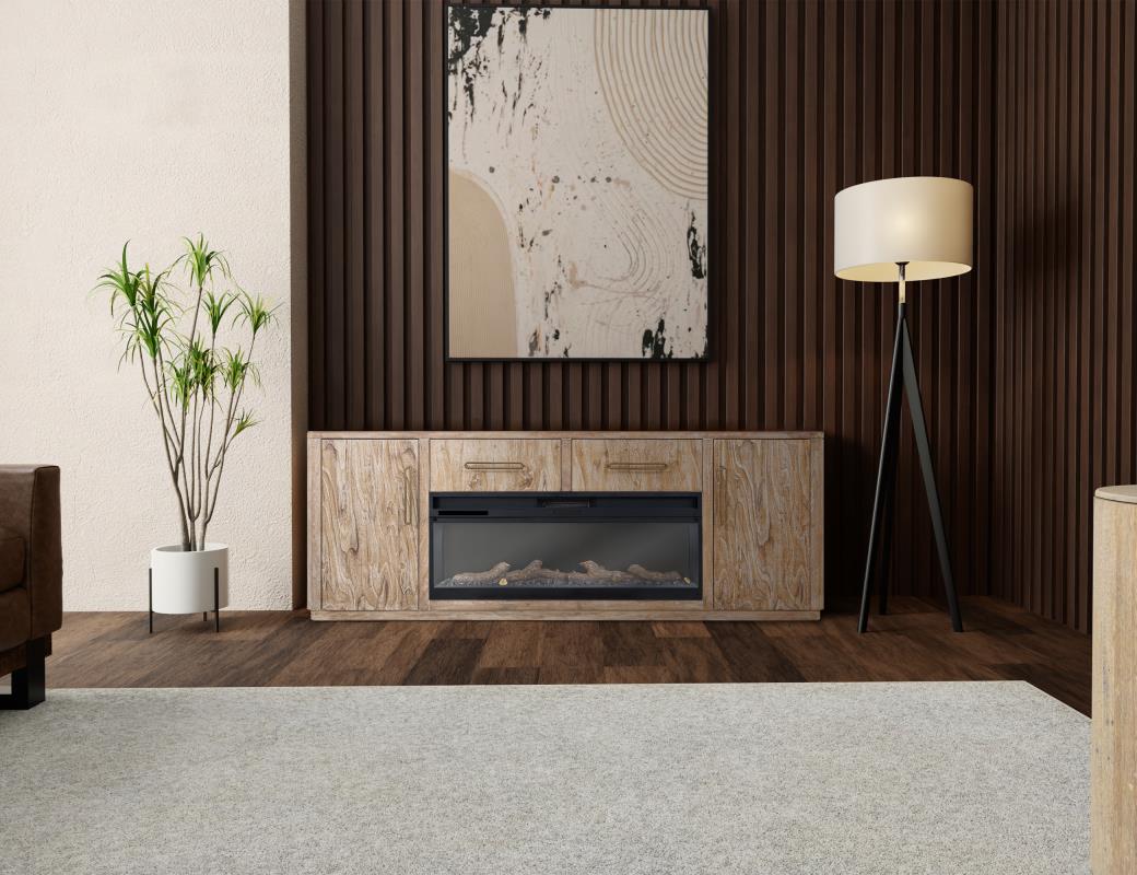 2 Drawer & 2 Door TV Stand, 80" with Electric Fireplace Insert