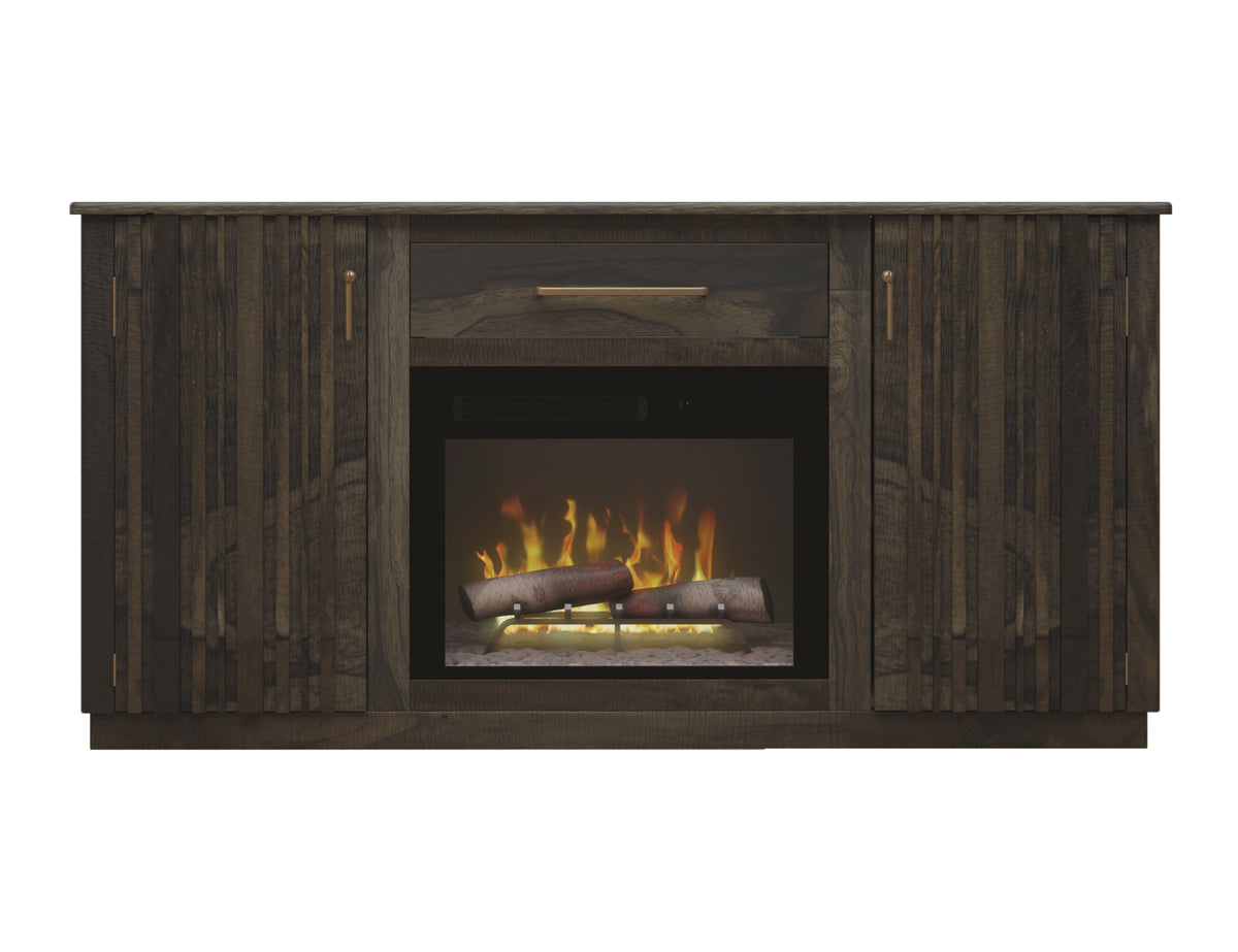 Dark Mezquite TV Stand, Black, 1 Drawer, 2 Doors Fireplace TV