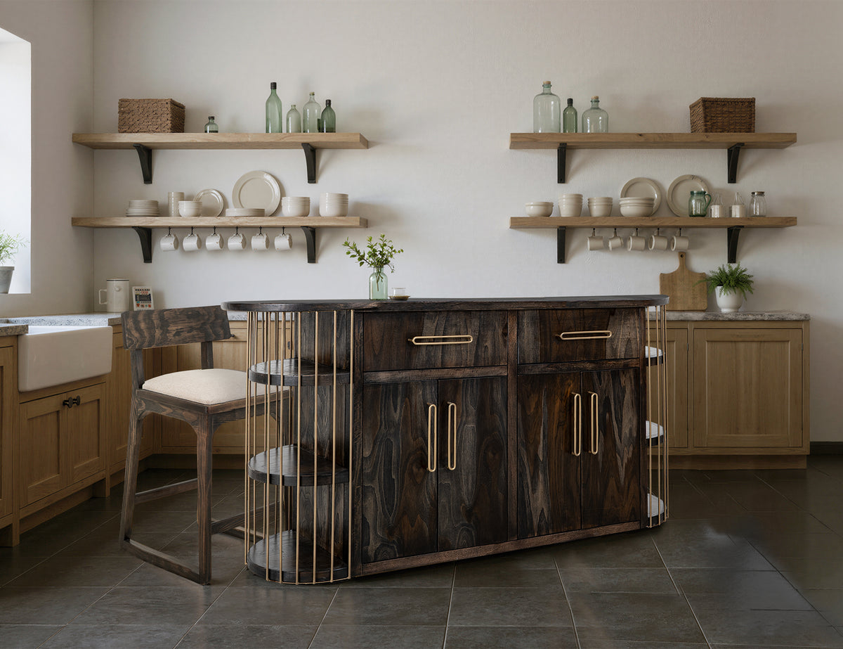 Black Balam Kitchen Island, Black, 2 Drawer & 4 Door, 6 Shelf