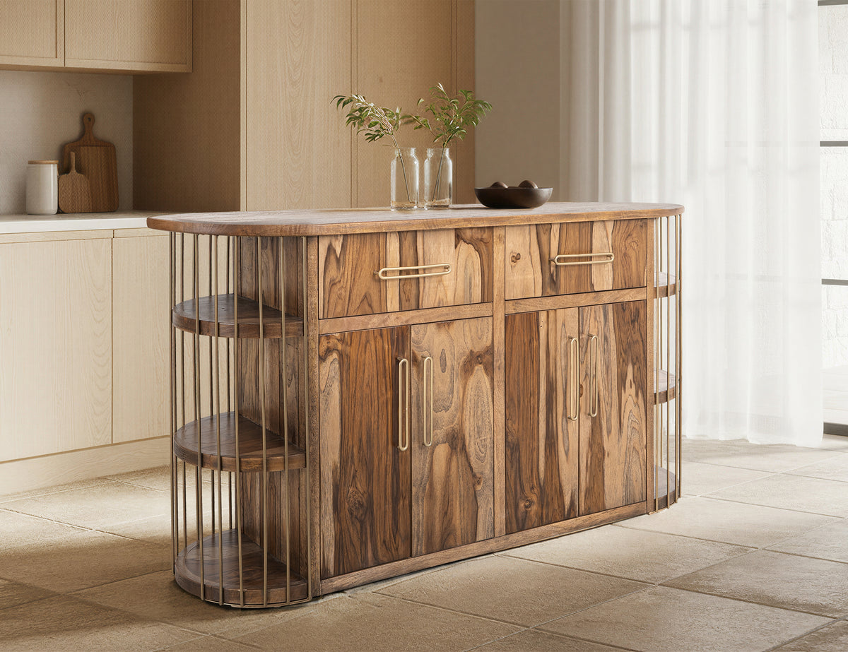 Balam Kitchen Island, Brown, 2 Drawer & 4 Door, 6 Shelf