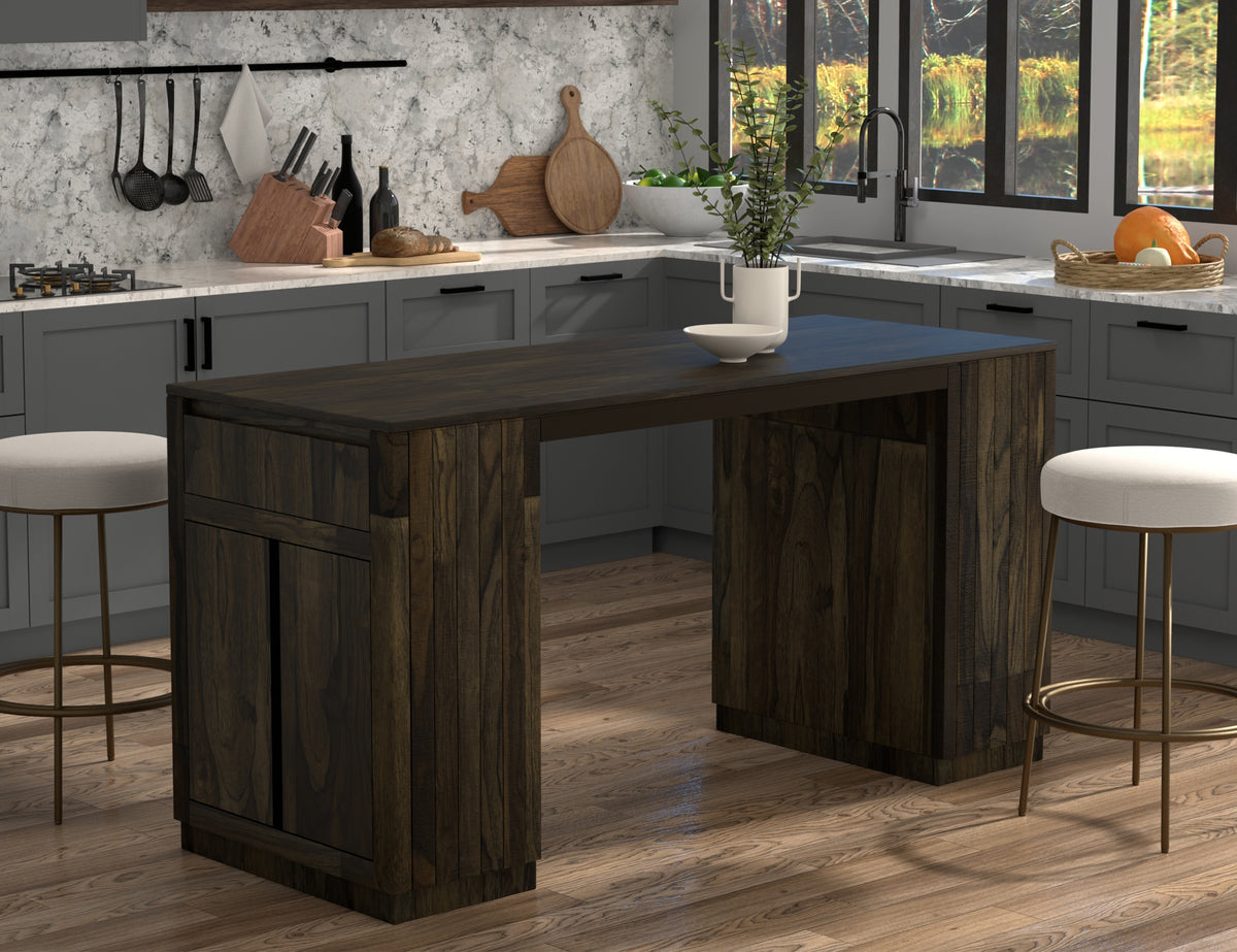 Dark Mezquite Kitchen Island, Black, 2 Drawer 4 Door