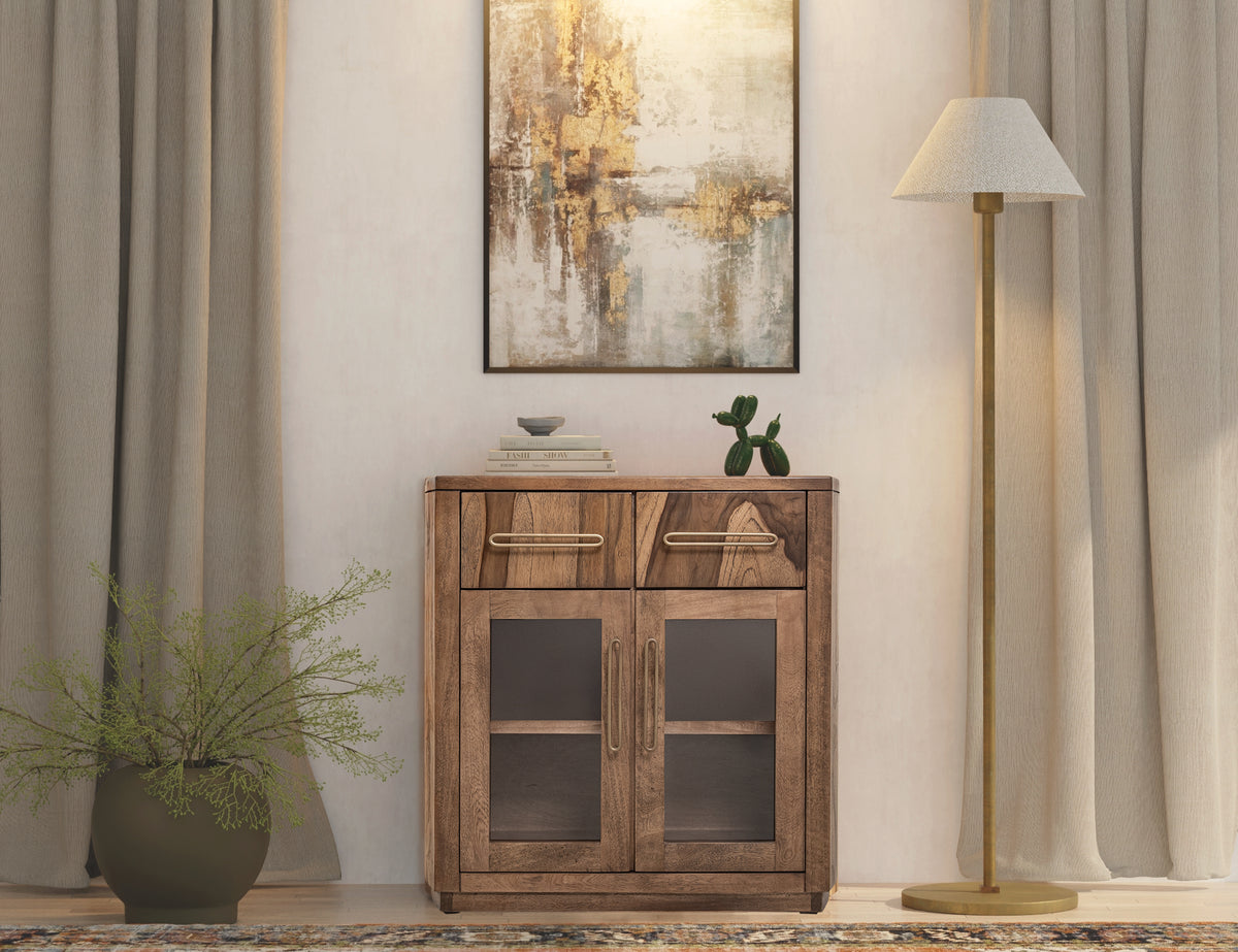 Balam Server, Brown, 2 Drawer & 2 Glass Door
