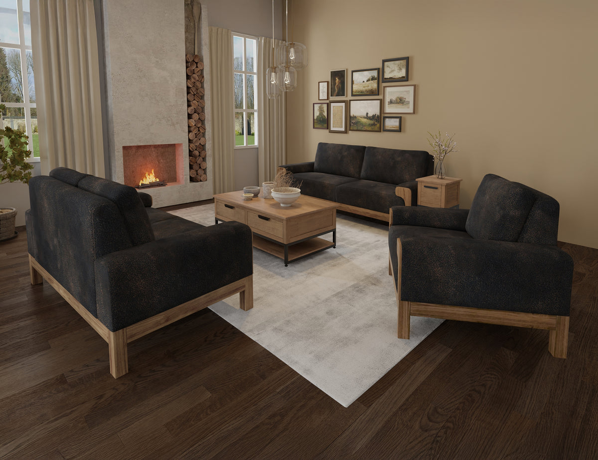 Sedona Loveseat, Black, Wooden Frame & Base