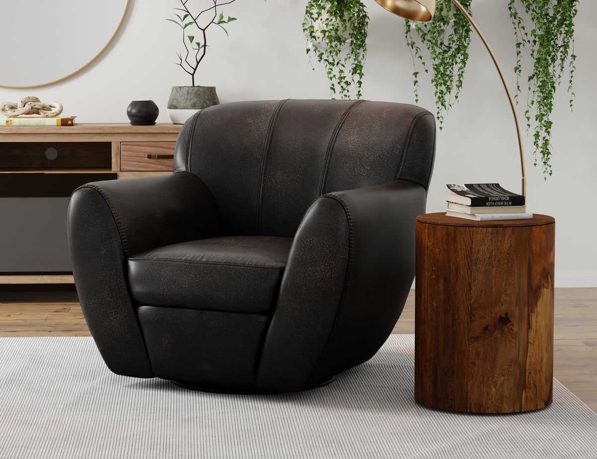 Tamesis Armchair, Black, Wooden Frame & Metal Base, 360 Degree Swivel Accent Chair