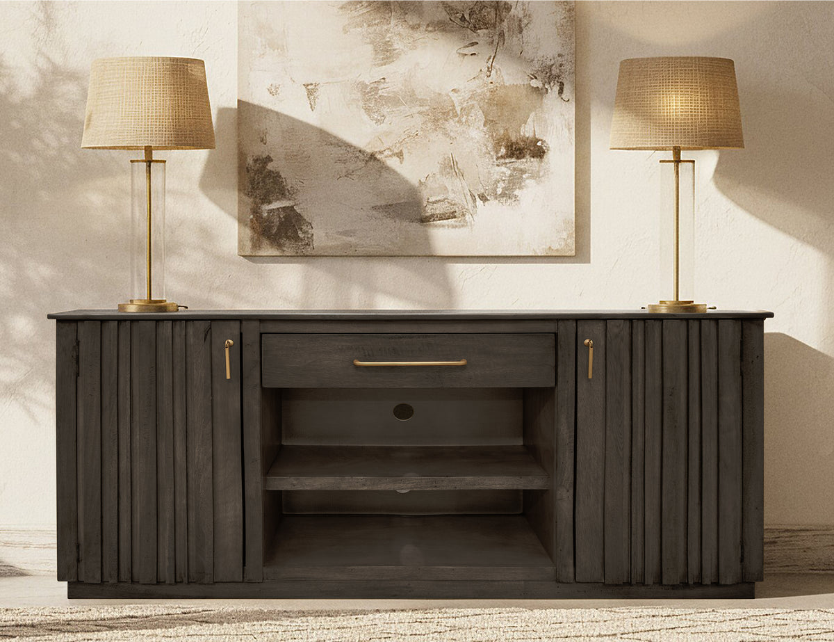 Dark Mezquite TV Stand, Black, 1 Drawer 2 Door