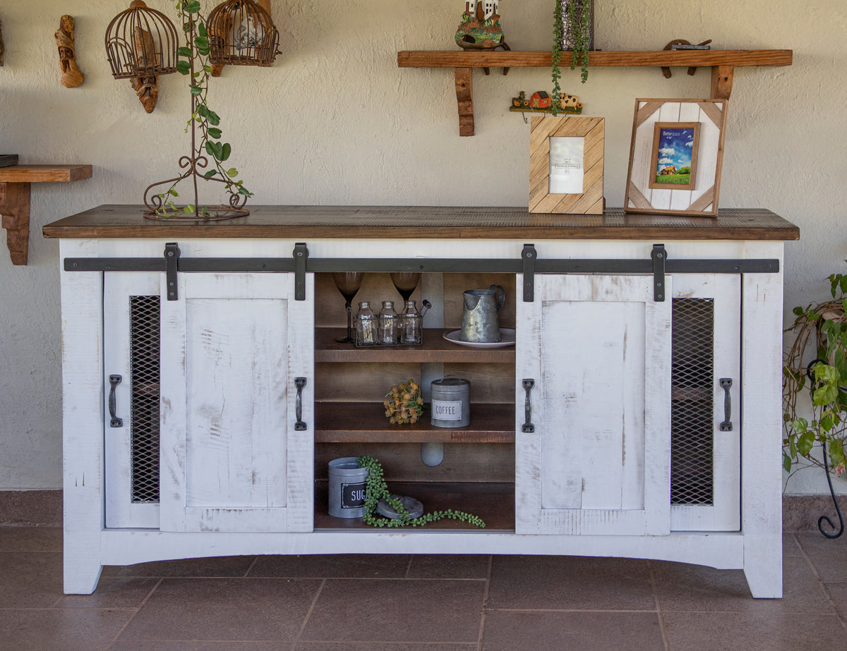 Pueblo White TV Stand, White, 4 Door 70"