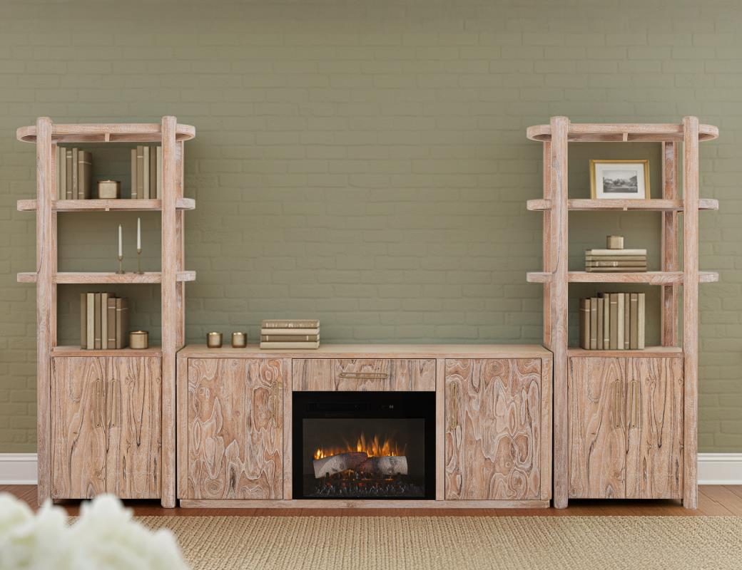 White Balam Wall Unit, TV Stand 80" with Electric Fireplace Insert
